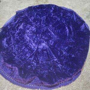 Vintage Purple Crushed Velvet Round Tablecloth with Fringed Edge 60s- 70s Retro